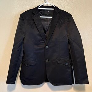 Lamasini Medium Black Embellished Blazer Suit Jacket Western Double Button